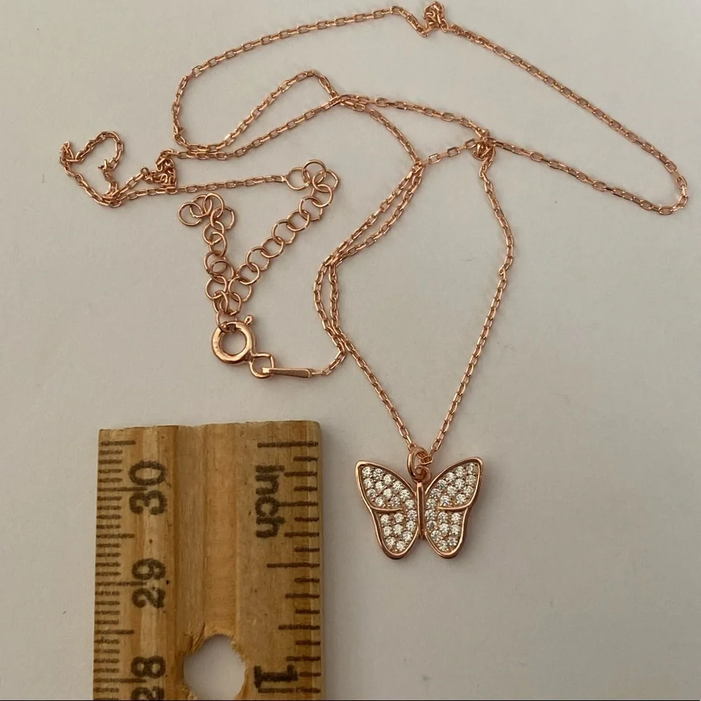 925 Sterling silver butterfly necklace cz stones 14k rose gold plated